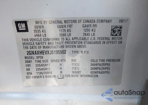 2018 Chevrolet Equinox Ls z USA, uszkodzony, nr VIN 2GNAXHEVXJ6195902